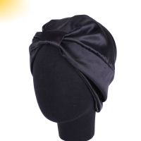 帽子女夏季光头空调帽护发帽子欧美化疗帽双层弹力色丁包头帽睡帽 黑色