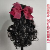 蝴蝶结马尾加厚卷发自然卷短款卷发马尾抓夹式马尾辫绑带式大波浪 自然黑卷马尾[30厘米] 绑带式[无蝴蝶结]