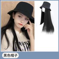 网红羊羔毛渔夫帽子假发一体女时尚玉米烫水波纹长卷发全头套式直 黑色渔夫帽 羊毛卷[浅棕色]