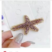 新款海星鸭嘴夹女韩版刘海夹发夹发卡水钻优雅发饰夹子一字夹头饰 海星星紫色