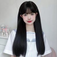 假发女长直发自然jk全头套浅粉色lolita网红气质修圆脸cos可爱毛 黑色送:发网 夹子 无