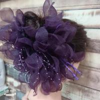 大号头花卡子夸张盘发抓夹绢纱串珠发夹布艺发卡花朵舞台头饰发饰 紫色大号抓夹