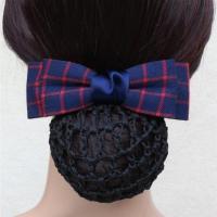 新款酒店银行护士手工盘发夹职业头花网兜发网头饰英伦风 蓝红格子绑带