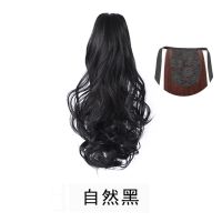 假发女短卷发抓夹式大波浪马尾逼真无痕自然梨花短发卷马尾辫假发 自然黑 25cm绑带卷马尾