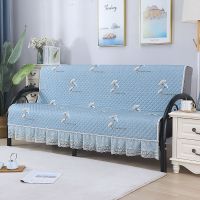 折叠沙发床套罩沙发垫防滑四季通用无扶手简易全包万能坐垫加厚款 银杏叶(蓝) 55*146cm(含裙边)