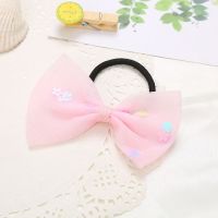 儿童网纱布艺大蝴蝶结丸子头双马尾发圈甜美发饰发绳 粉色
