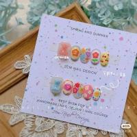 手工定制美甲夏日软糖极光小熊卡通手绘美甲穿戴甲成品 小号 短方圆