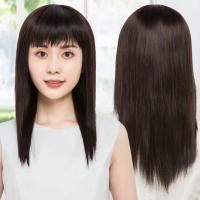 假发女长发 长直发 全头套 隐形无痕 逼真假头套女士圆脸顺滑自然 深棕色 发网