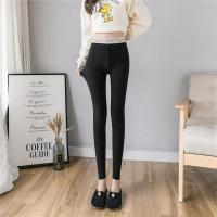 德绒自发热女裤加绒打底裤加厚一体大码长裤高腰显瘦字母腰保暖裤 黑色春秋款不加绒 M 80-90