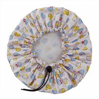 可调节成人双层防水浴帽女可爱儿童洗澡浴帽色丁印花厨房防油头套 米色小熊