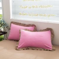 公主风纯色花边枕套学生宿舍单人双人枕套一对简约枕头套床上用品 紫粉+巧克力色 48x74枕套一对