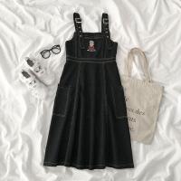 背带牛仔连衣裙2021新款女装韩版卡通刺绣纯色高腰百搭减龄潮学生 图片色 S
