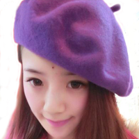 贝雷帽女秋冬纯色羊毛呢可爱画家帽子范冰冰同款韩版冬季小礼帽女 紫色 均码(可调节)