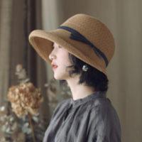 赫本风遮阳草帽女复古可折叠盆帽文艺渔夫帽子简约太阳帽休闲凉帽 赫本风遮阳草帽女复古可折叠盆帽文艺渔夫帽子简约太阳帽休闲凉