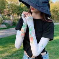 明星同款防晒冰袖袖套手套女开车神器可爱网红同款 AB面花园月季(冰丝袖) 均码