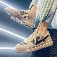 aj男鞋2021秋季新款透气高帮帆布鞋男潮流百搭男士板鞋运动鞋子男 8801米色 44