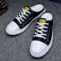 男鞋2021秋季新款老北京布鞋男潮鞋一脚蹬防臭休闲懒人豆豆帆布鞋 全黑2 44[增高款]