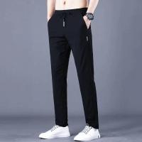 秋季弹力速干长裤休闲裤子男运动裤加厚加大码小脚裤宽松直筒裤子 黑色[1件装直筒] M [建议80-100斤]