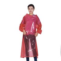 男女成人工作服pvc透明反穿衣食品长袖罩衣加长围腰防水塑料围裙 红色罩衣 PVC圆点罩衣1.2米
