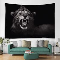 黑白动物挂毯ins背景布墙布个性化装饰宿舍房间挂布狮子老虎豹子 黑白动物-1 1.01米*0.71米收藏送安装包