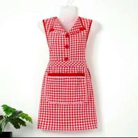 韩版厨房家用棉成人围裙女时尚防油污做饭罩衣可爱新款上班工作服[12月8日发完] 翻领红格坎肩