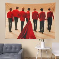 防弹少年团BTS挂布挂毯定制卧室墙布宿舍布置背景布装饰明星横幅 1 100x70cm厘米[不送灯]绒布