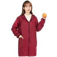 秋冬女士加长防水罩衣成人加绒罩衫外护衣家用防油长袖围裙反穿衣 8661单拉链--短款枣红 XXXL