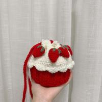 小红书 酒红草莓多多编织材料包彩色diy手工毛线纸杯蛋糕包 红色草莓多