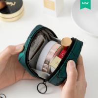 口红包迷你化妆包女便携高级感补妆包粉饼化妆品随身袋收纳包小号 植物绿