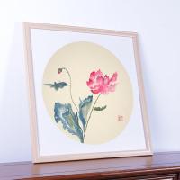 中式实木国画正方形装裱画框字画外框宣纸卡纸5035尺寸国画框相框 原木色(实木) [可放 20x20 厘米]无卡纸