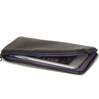 拉链挂脖大屏手机包便携手机套收纳布袋绒布手机袋装手机的小布袋 灰色 5英寸