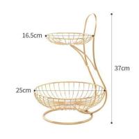 欧式水果盘架客厅奢华三层水果篮现代创意家用零食蛋糕多层收纳盘 靠背两层果盘金色