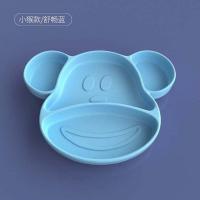 宝宝餐盘吸盘一体式辅食吃饭吸盘碗分格卡通防摔硅胶婴儿童餐具 小猴子款天蓝 幼儿辅食吸盘