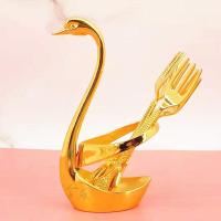 大号天鹅座304水果叉套装勺子客厅餐桌不锈钢刀叉收纳架西餐餐具 金光身款一座6叉