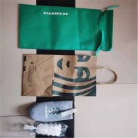 星巴保温杯子新款便携木纹拎绳咖啡男女情侣不锈钢随行水杯送礼 五件套