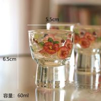 韩国高档印花玻璃酒杯厚底烈酒杯烧酒杯60ml洋酒一口杯功夫茶水杯 洒杯一只