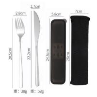 304不锈钢筷子勺子可爱便携餐具两件套装单人学生外带收纳餐具盒 银色 刀叉两件套 便携盒+袋子