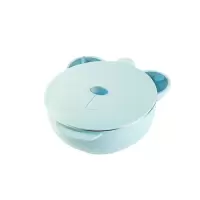 [带吸盘]宝宝304不锈钢注水保温分格餐盘儿童一体式吸盘碗勺叉 小熊蓝色餐盘(适合1-5岁)-带吸盘