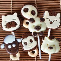 千焙屋巧克力牛奶棒熊猫宝宝猴子猫咪小狮子维尼熊棒棒糖款小动物 5支尝鲜装 猫咪
