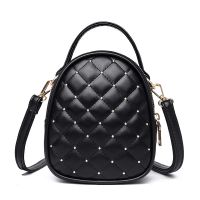 包包女2021新款韩版时尚菱格斜挎包双层小包百搭女包手提单肩包潮 黑色珍珠款