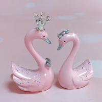 创意天鹅摆件家居客厅酒柜装饰品卧室树脂工艺品情人节礼物 一对粉天鹅(中号)