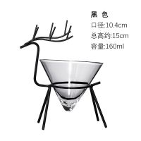 创意小鹿铁艺鸡尾酒杯 ins网红玻璃杯子个性西餐厅酒杯酒吧冷饮杯 黑色铁艺小鹿+杯子