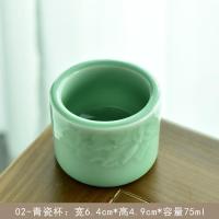 24K青瓷主人杯鎏金茶盏 高端青瓷玉扳指鎏金杯 黄金杯个人杯单杯 青瓷-纯色杯