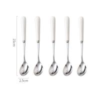 北欧创意水果叉勺陶瓷收纳罐套装轻奢不锈钢水果叉家用月饼刀叉 523-1白色5勺