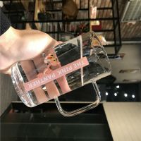 可爱粉红豹大容量马克杯透明耐热玻璃杯卡通女吸管办公室水杯带盖 捉迷藏单杯(无盖勺)
