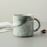 陶瓷水杯简约杯子女可爱石纹马克杯情侣学生杯带盖勺咖啡杯早餐杯 灰色火烈鸟[直身款] [350毫升]石纹杯纯色无带盖勺