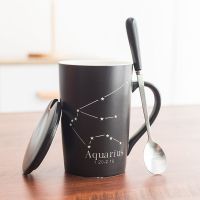 刻字马克杯咖啡陶瓷杯子女男水杯定制LOGO带盖勺家用企业创意潮流 雕刻水瓶座 简装款