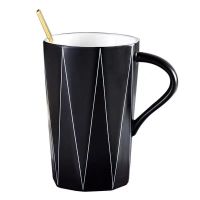 呆萌星球马克杯陶瓷喝水杯子带盖勺情侣一对可爱高颜值家用牛奶杯 )星球杯子-线条[单杯]