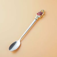 玻璃杯盖带缺口通用款式杯子马克杯配件圆形茶杯盖玻璃杯勺子碟子 红玫瑰 勺子