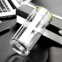 加厚双层玻璃杯男女便携隔热防烫水杯带盖过滤网泡茶杯商务水杯子 金边盖-玲珑口杯-220ML